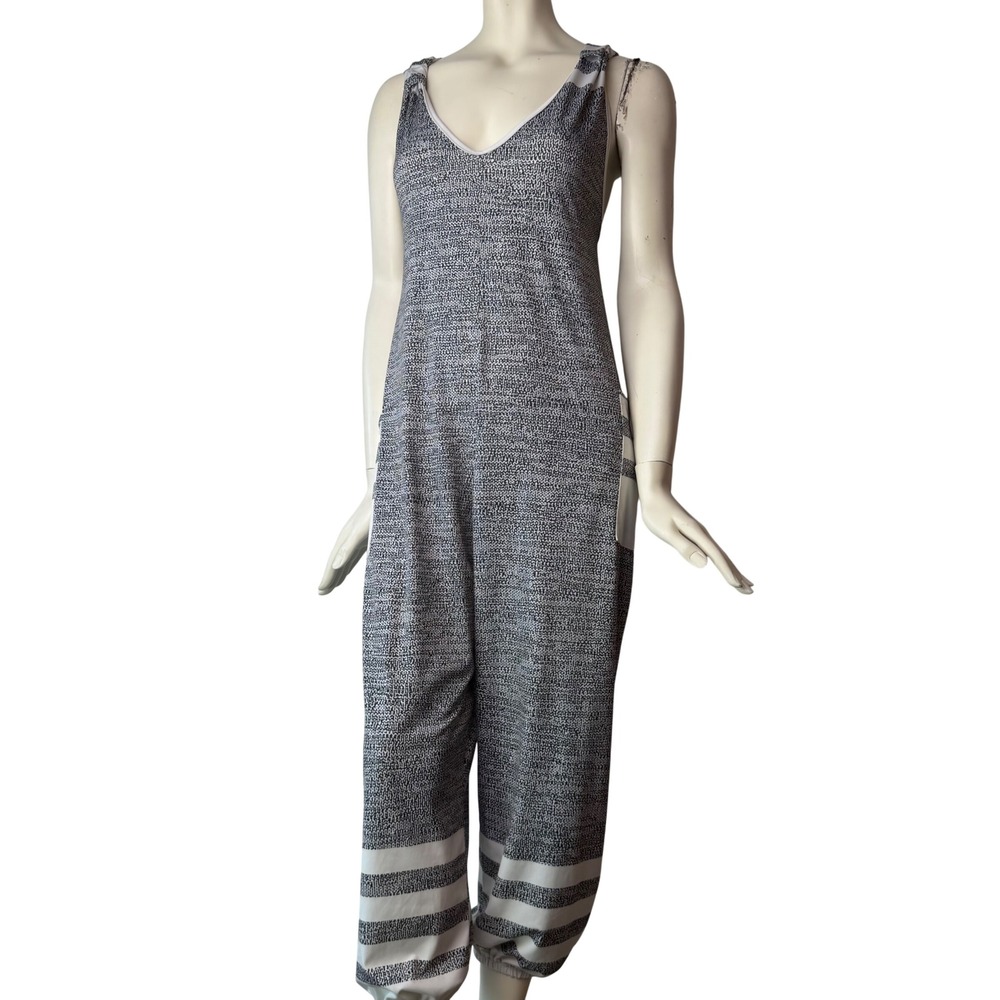 Lily by Firmiana Harem Jumpsuit Space Dye Striped Slouchy Loungewear Grey S